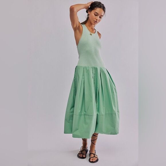 NWOT Free People Drops Of Venus Mint Green Sleeveless Midi Dress Sz XS oversized - Picture 13 of 16